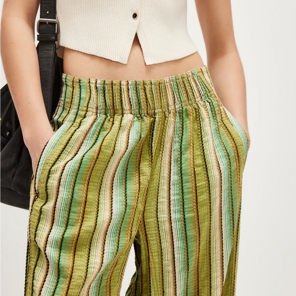 Free People Striped Wide Leg Pants - Green and Yellow - Picture 5 of 11